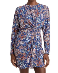 Aqua Dress sz S Women Floral Paisley Side Knot Twist Short Mini Long Sleeve New - Picture 1 of 3