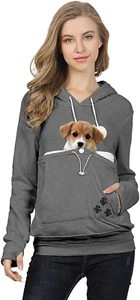 Womens Pet Carrier Sweater Cat Dog Pouch Hoodies Animal Holder Long Sleeve Hood - Picture 1 of 12