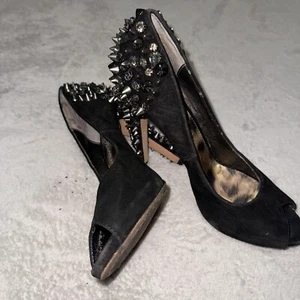 Sam Edelman Spike Heels Black Suede 6.5 Lorissa Peep Toe - Picture 1 of 4