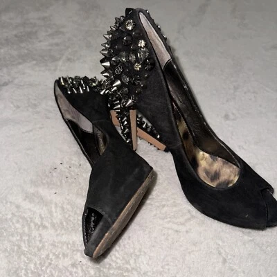 Salto Sam Edelman Spike camurça preta 6.5 Lorissa Peep Toe - Imagem 1 de 4