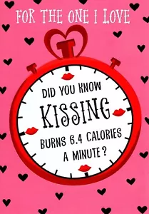 Funny Happy Valentine's Day Kiss Kissing Exercise Burns Calories Greeting Card - Picture 1 of 3