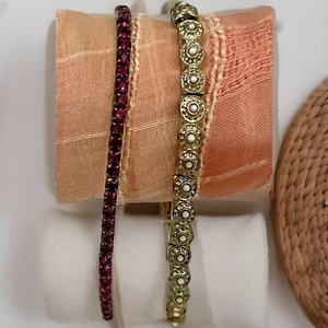 Luxurious Tennis Link - Vtg. Sparkling Crystal Stretch Bracelets for Women 2 Ct. - Picture 1 of 16
