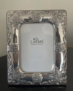 STERLING SILVER 5” x 7” PHOTO PICTURE FRAME WOOD BACK BY LARMS - Picture 1 of 4
