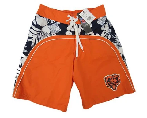 New Chicago Bears Mens Sizes S-M-L-2XL Orange Floral Swimsuit Shorts $36 Cover