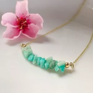 A ++ Amazonit unförmige Edelsteinperlen Goldkette Bar handgefertigte Halskette für Damen - Bild 1 von 8