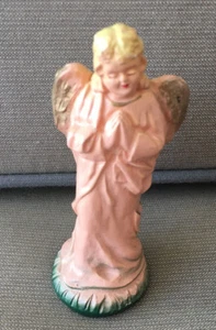 Nativity Creche Figurine Vintage Christmas Angel Pink Blush Blonde Gold Wings #H - Picture 1 of 6