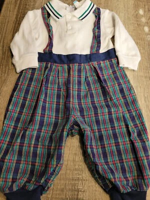 Vintage Boys Plaid Romper, 6/9 Months. - Image 1 of 4