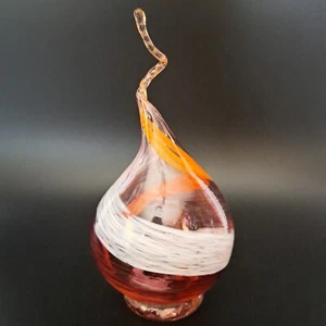 Hand Blow Art Glass Tear Drop Sculpture Paperweight Pink White Orange 6-1/2" H - Picture 1 of 9