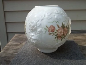 Vintage Embossed Roses Gone With The Wind Hurricane Milk Glass Lamp Shade 8"OD - Picture 1 of 5