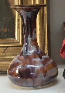 Studio Art Pottery Brown Drip Glazed 5" Stem Mini Vase Signed Vintage 1983 - Picture 1 of 9