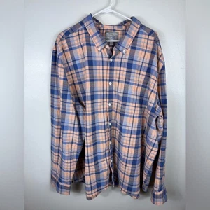 Falls Creek Mens Button Down Plaid Shirt XXXL No Tuck Blue Peach 97% Cotton - Picture 1 of 4