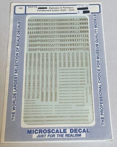 MICROSCALE HO DECAL-CONDENSED GOTHIC LETTERS/NUMBERS-BRONZE GOLD #90023 - Picture 1 of 1