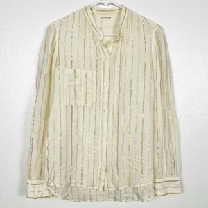Isabel Marant Etoile Ivory Gold Striped Long Sleeve Buttondown Blouse Top 42/10 - Picture 1 of 6