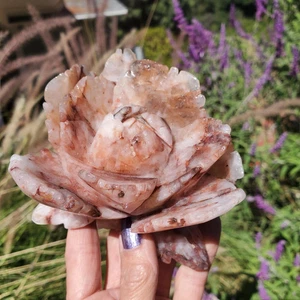 Fire Quartz Rose Flower Hand Made Healing Crystal Stone Carving 456 Grams - Picture 1 of 12