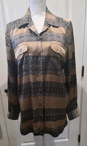 Camicia August seta con bottoni e colletto taglia L AB bottoni 100% seta boho geo design - Foto 1 di 9