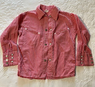 Camisa Western Vintage Años 60 Sears Cuadros Rojo Niños Talla 5 Perla Bolsillos a Presión Foto 1 de 4