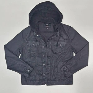 Guess Black Removable Drawstring Hoodie Coated Men's Rakim Denim Jacket Large - Picture 1 of 8