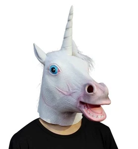 Creepy Party White Unicorn Latex Mask Adult Teen Animal Cosplay Costume NEW - Picture 1 of 5