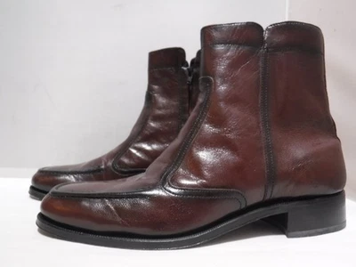 Florsheim Talla 9 D Cuero Cremallera Corta Beatle Botines 17074-18 Marrón Cereza Foto 1 de 4