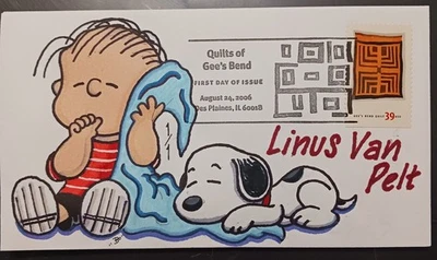 2006 Quilts Gee's Bend First Day Cover~ Hand Drawn Colored 1/1~ Peanuts- Linus  - Image 1 of 2