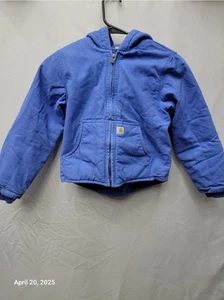 Carhartt Canvas Hooded Jacket Sz Youth Small (7-8) Blue Full Zip Sherpa Lined - Picture 1 of 8