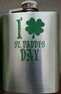 "I LOVE ST. PADDY'S DAY" HOLIDAY FLASK SHAMROCK DRINKING ALCOHOL~NIB *US SELLER* - Picture 1 of 10