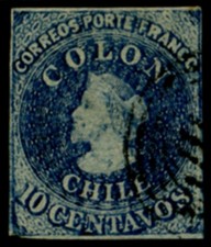 CHILE CHILI CILE 1854 10 c. (Yvert 2B) USED OFFER!