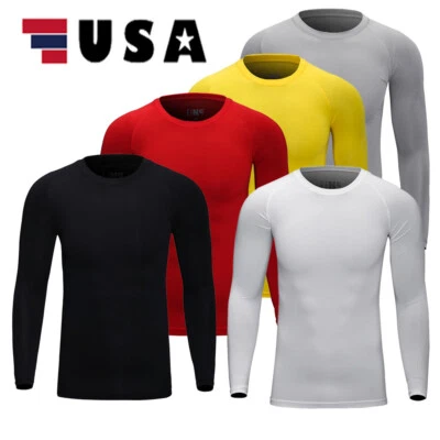 Mens Thermal Top Warm Long Sleeve Winter Undershirt Dry T-Shirt Sports Shirt USA - Image 1 of 4