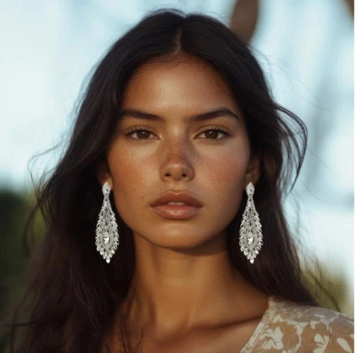 Кубический цирконий серьги павлин люстра кристаллы блестящий вечер - Изображение 1 из 3