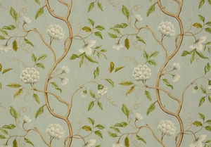 COLEFAX AND FOWLER CURTAIN FABRIC DESIGN SNOW TREE AQUA 6 METRES 100% LINEN - Picture 1 of 9