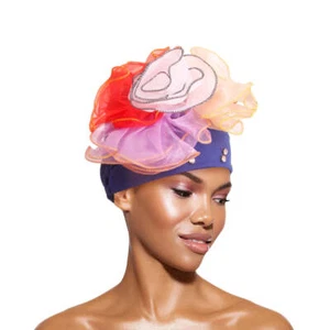 Royal Blue Pleated Ruffle Rhinestone Turban - Picture 1 of 4