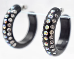 NEU 1,25" SCHWARZE CREOLEN KLAR & AB STRASS MODISCHE OHRRINGE *SKANKY CREOLEN* - Bild 1 von 8