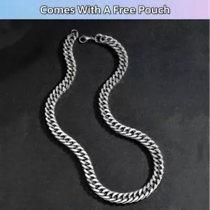 Men's Boys 10mm Silver Stainless Steel Cuban Curb Chain Necklace 20" Gift UK - Picture 1 of 7