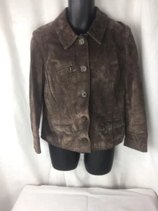 ie Relaxed braune 100% Leder/Wildleder Jacke Damen Petite - Bild 1 von 8