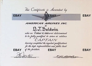 1969 American Airlines Certificate Captain Donald J Baldwin - Picture 1 of 2