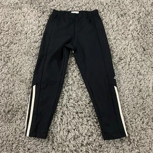 Adidas Pants Girls Medium Black & White Stripes Spelled Out Leggings Joggers - Picture 1 of 6
