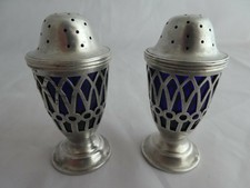 ANTICA COPPIA DI SALIERE ARGENTO VETRO INGLESI ANNO 1906 BIRMINGHAM SALE