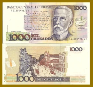 Brazil P213b, 1,000 Cruzados, Joaquim de Assis / old Rio de Janeiro UNC 1988 - Picture 1 of 1
