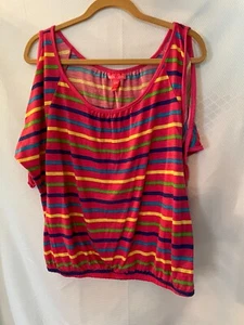 mix&co Damen Shirt rosa mehrfarbig gestreift schulterfrei 1X - Bild 1 von 5