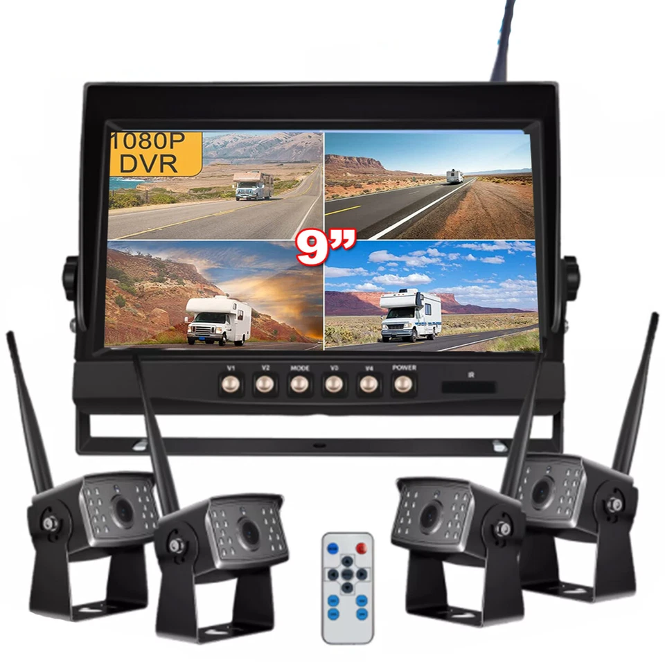 9" Wireless DVR Monitor 1080P Backup Reversing Camera for Truck Trailer Car RV - Image 1 of 4
