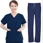 Adult Medical Scrub Tunic Top & Trouser Beautician Healthcare Nurse Uniform Set