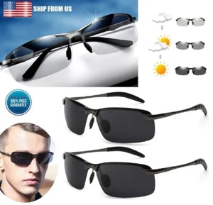 2 x polarisierte photochrome Sonnenbrille Herren Sommer Fahren Übergangsbrille - Bild 1 von 14