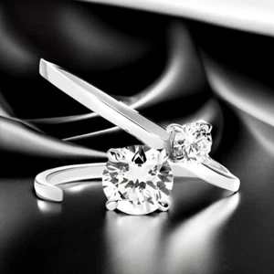 Alianza Toi et Moi oro blanco 14k 1,05 quilates certificada laboratorio cultivada corte redondo - Imagen 1 de 5