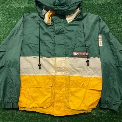 Chaqueta de lluvia cortavientos con capucha bloque de color náutico Kenneth Cole vintage de los años 90 Foto 1 de 4