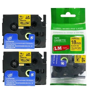2/Pack 18mm Black on Yellow Tape for P-touch Model PT9800PCN, PT-9800PCN printer - Picture 1 of 1