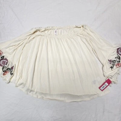 Camisa Xhilaration Para Mujer L Hombro Volantes Blanca Floral Globo Manga Larga Foto 1 de 4