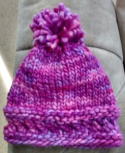 New Woman's Pom Pom/Beanie Hat Hand Knit Malabrigo Rasta Aniversario Yarn - Picture 1 of 4