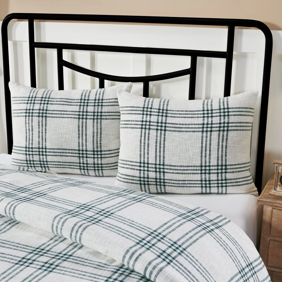 VHC Pine Grove White/Green Euro Sham 26x26 Cottage Farmhouse