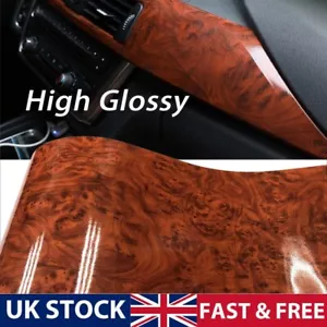 Walnut Wood Grain Vinyl Wrap Glossy Car Sticker Roll Film Self Adhesive Decor - Picture 1 of 12