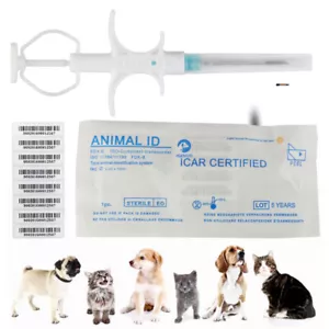100Pcs 1.25x7mm Pet Microchip Animal RFID ID Tag FDX-B Microchip With Implanter - Picture 1 of 11